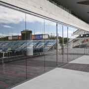 View of fire-rated glazing at the newly upgraded airport terminal, architecture, building, infrastructure, metropolitan area, structure, gray