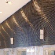 View of brass walls fabricated by Craft Metals architecture, ceiling, daylighting, interior design, lighting, lobby, wall, wood
