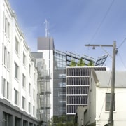 Conceptual image of the ACU Centre for Health apartment, architecture, building, condominium, corporate headquarters, facade, house, mixed use, neighbourhood, residential area, sky, teal, white