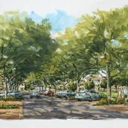 Conceptual drawings of the Tahuna Ridge designed by neighbourhood, paint, painting, plant, tree, watercolor paint, green, white