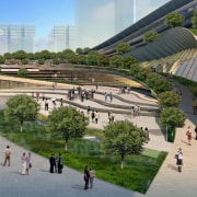 Conceptual image of the West Kowloon Terminus which architecture, city, metropolis, metropolitan area, mixed use, plaza, skyway, structure, tree, urban area, urban design, gray, brown