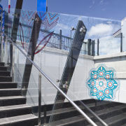 View of glass systems included in the New architecture, building, daytime, handrail, line, metropolitan area, sky, structure, blue