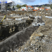 view of the construction of the newly upgraded construction, demolition, disaster, geological phenomenon, rubble, soil, waste, gray, black