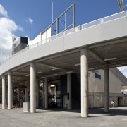 View of concrete pedestrian bridge at Eden Park architecture, building, infrastructure, structure, gray, black