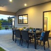 Exterior view of paved patio of this David dining room, estate, home, house, interior design, patio, property, real estate, window