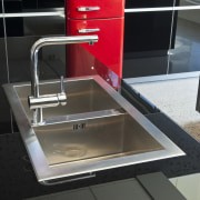 View of kitchen which features stainless steel Smeg countertop, kitchen, plumbing fixture, product design, sink, black