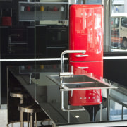 Adding a Smeg 50s style red refrigerator creates furniture, product, black