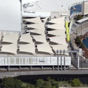 View of sails by Greenline Shade and Shelter building, fixed link, structure, white