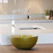 View of a kitchen designed by Suyin of bathroom, bathroom sink, countertop, floor, interior design, kitchen, plumbing fixture, product design, sink, table, tap, gray