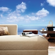 View of contemporary resort with European/Thai-style furniture, sliding bed, bed frame, furniture, interior design, sky, suite, wall, teal