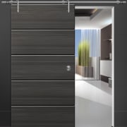 View of sliding doors from Amba Products. - door, floor, interior design, product, product design, wardrobe, wood, black, gray