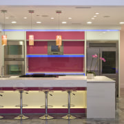 View of a kitchen designed by Mal Corboy cabinetry, countertop, furniture, interior design, kitchen, lobby, orange, gray