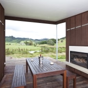 Timber outdoor dining fireplace - Timber outdoor dining architecture, house, interior design, real estate, wood, red