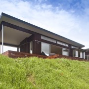 Outdoor deck house - Outdoor deck house - architecture, cottage, elevation, facade, grass, home, house, property, real estate, sky, white