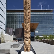 View of the Christchurch City Council building, with memorial, monument, sculpture, statue, gray