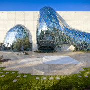 View of new art museum designed to house architecture, building, corporate headquarters, daytime, facade, headquarters, landmark, reflection, sky, structure