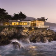 View of the oceanfront Butterfly House in Carmel body of water, coast, dawn, dusk, evening, landscape, morning, ocean, sea, shore, sky, sunset, water, water feature, wave, black