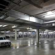 View of the structural engineering at the new airport terminal, factory, metropolitan area, motor vehicle, parking, parking lot, black, gray