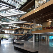 View of the Telecom Auckland head office, spread architecture, building, daylighting, interior design, lobby, metropolitan area, mixed use, shopping mall, black