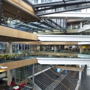 View of the Auckland Telecom offices, spread across architecture, building, daylighting, metropolitan area, black, white