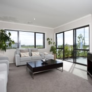 View of Platinum Homes show home with solid house, interior design, living room, property, real estate, room, window, gray