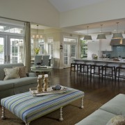 View of dining room with striped table, light ceiling, estate, home, house, interior design, living room, property, real estate, room, window, gray