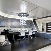 View of DJ Hewitt house built on a ceiling, interior design, product design, yacht, gray, black