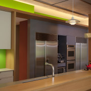 View of modernist style kitchen with wooden cabinetry cabinetry, furniture, interior design, kitchen, room, brown