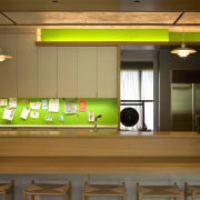 View of modernist style kitchen with wooden cabinetry furniture, interior design, brown