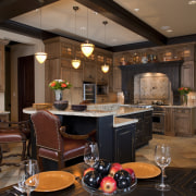 View of kitchen with aged look, featuring internally countertop, interior design, kitchen, room, brown