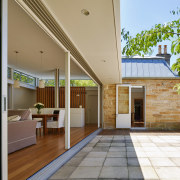 View of courtyard in a renovated period home. architecture, daylighting, estate, home, house, interior design, real estate, window, brown