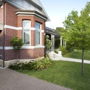 Outdoor view. - Outdoor view. - architecture | architecture, backyard, cottage, driveway, estate, facade, garden, grass, home, house, landscaping, lawn, mansion, neighbourhood, plant, property, real estate, residential area, suburb, walkway, yard, gray