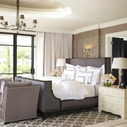 Jamie Herzlinger has designed this master suite to bed frame, bedroom, floor, flooring, furniture, home, interior design, living room, product, room, wall, window, white