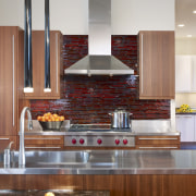 View of a kitchen which combines commerical touches cabinetry, countertop, cuisine classique, flooring, hardwood, home appliance, interior design, kitchen, room, gray