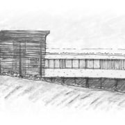 View of Remarkables Primary School in Queenstown. - artwork, black and white, drawing, sketch, structure, watercraft, white