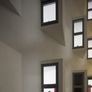 View of the Boston University student accommodation in architecture, ceiling, daylighting, home, house, interior design, window, gray, black