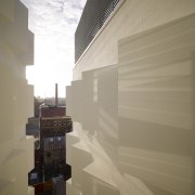 View of the Boston University student accommodation in architecture, ceiling, daylighting, glass, home, house, interior design, sky, wall, window, brown, gray