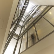 View of the Boston University student accommodation in apartment, architecture, ceiling, daylighting, glass, handrail, house, interior design, stairs, window, brown, white