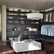 View of wardrobe and storage. - View of furniture, interior design, living room, room, gray, black