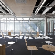 View of the Mt Eden Corrections Facility. - architecture, ceiling, conference hall, daylighting, interior design, office, white, black