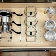 View of kitchen organisation products by Rev-A-Shelf, including furniture, kitchen organizer, orange, brown