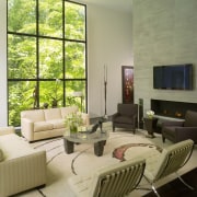 View of lounge with white couches. - View furniture, interior design, living room, real estate, room, table, window