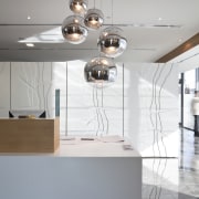 Interior view of the Britomart precinct with silver architecture, ceiling, glass, home, interior design, lamp, light fixture, lighting, lighting accessory, product design, table, gray