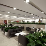 View of seating area with Inscape plants. - ceiling, interior design, lobby, office, gray