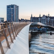The flowing bridge connects with but also contrasts white