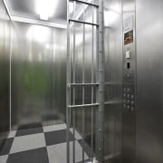 View of steel features at Mt Eden prison architecture, elevator, glass, gray, black