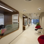 View of the Westpac head office at the ceiling, interior design, office, brown, orange