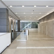 View of the new Westpac head office on architecture, ceiling, daylighting, floor, flooring, interior design, lobby, gray