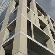 View of cladding by Unicast Cladding Systems. - angle, apartment, architecture, brutalist architecture, building, commercial building, condominium, corporate headquarters, daylighting, daytime, elevation, facade, headquarters, line, residential area, sky, tower block, window, gray, black