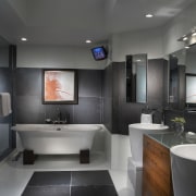 View of bathroom with grey and white colour bathroom, interior design, room, gray, black